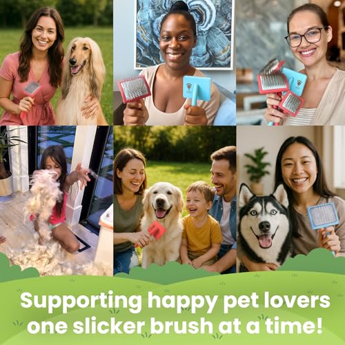Pet Slicker Brush With Soft Massage Grooming Stainless Steel Pins (Baby Blue / Curved Small)
