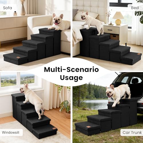 Dog Stairs for High Bed (Black / 48" X 17" X 22" H)