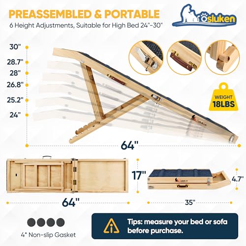 Dog Ramp for Bed (Wood / 64"X 17inch)