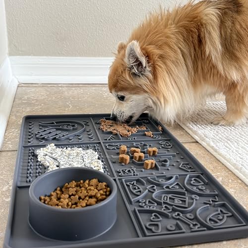 Dog Lick Mat Large 11.2 x 16.7 in Slow Feeder with Strong Suction (Gray)