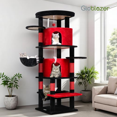 66in Gothic Corner Cat Tree for Indoor Large Cats (66inch / Red Black)