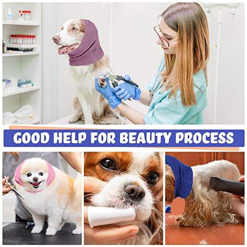 4 Pcs Dog Snoods Pet Ear Wrap Cover Sound Proof Muffs for Barking and Bathing Warm Winter Scarf for Calming (Blue, Pink, Purple / S,M,L)