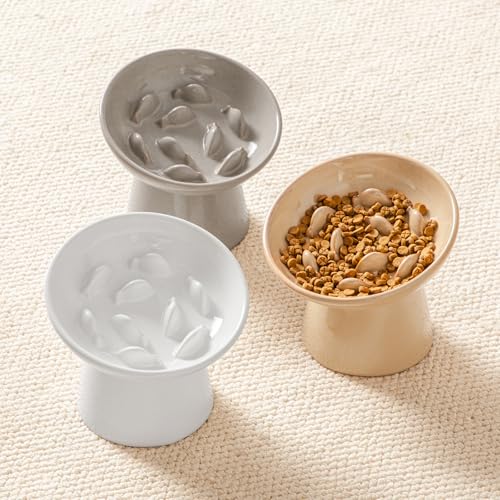 Ceramic Slow Feeder Cat Bowl (Grey)