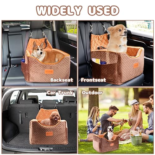 Memory Foam Booster Dog Car Seat with Washable Removable Cover (Brown / Small)