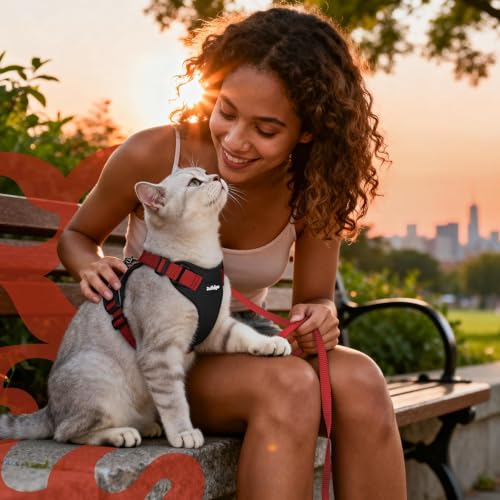 Cat Harness and Leash Set (M / Black & Red)