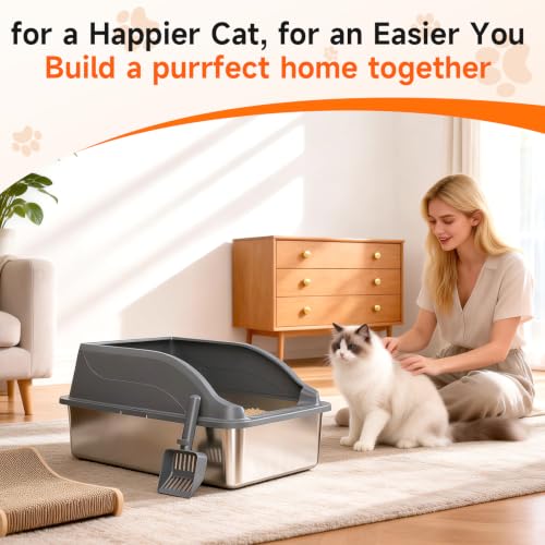 Stainless Steel Litter Box (Dark Grey XL)
