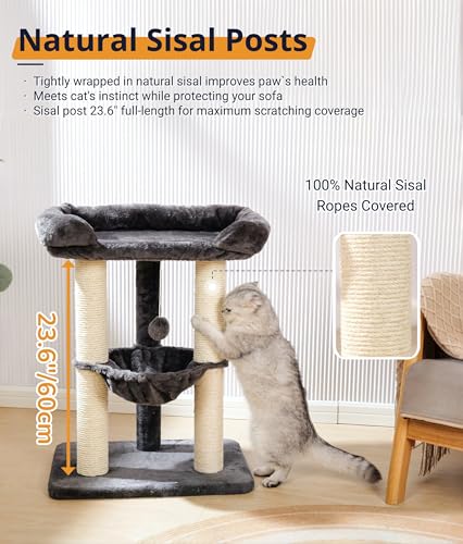 28" Cat Tree Large Bed for Big Cats (Gray)