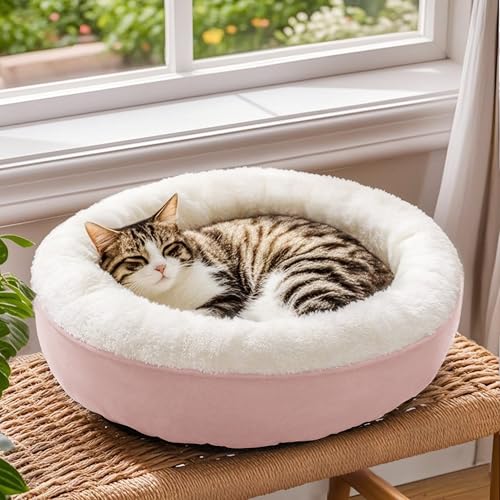 Round Donut Cat and Dog Cushion Bed (Pink / 19.7"L x 19.7"W x 5.9"Th)