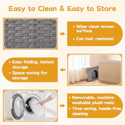 Handwoven Rattan Cat House (Grey)