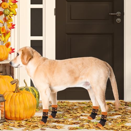 Fall Anti Slip Dog Socks for Hot (Autumn Leaf Brown / Medium (4 Pack))
