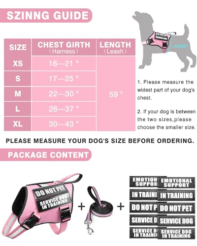 Small Service Dog Vest Harness and Leash Set+10 Patches Pink XS (Extra-Small / Pink)