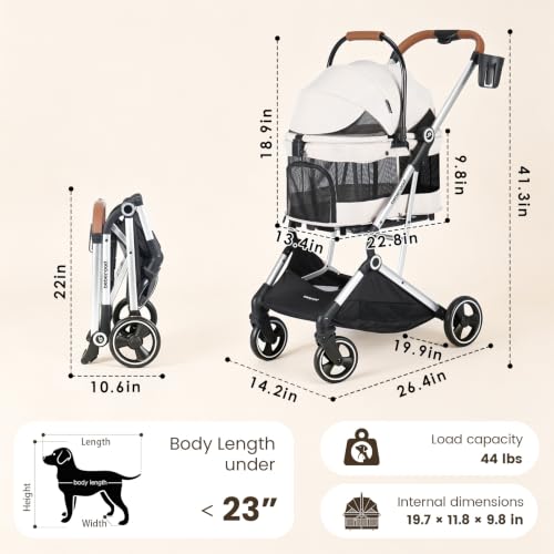 T3 Pro Pet Stroller for Small Dog & Cats up to 44 lbs (Beige & Net Wall / T3 Pro)