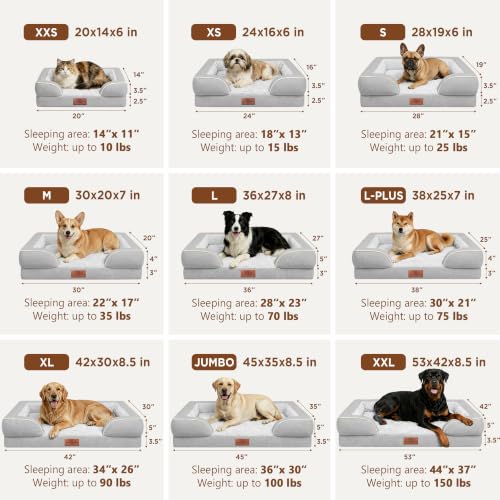 Waterproof Orthopedic Dog Bed for Extra Large Dogs (42.0"L x 30.0"W x 8.5"Th / Grey White)