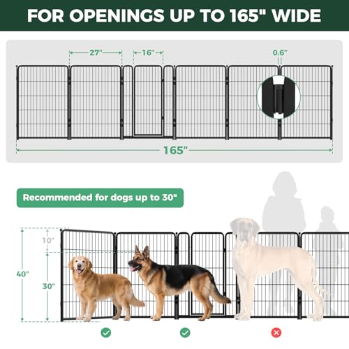 Dog Gate Extra Wide Adjustable for Openings Up to 165" (Black / Up to 165" W【5 Panels + 1 Door】 / 40"H)