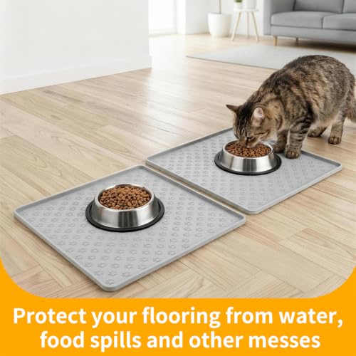 2 Pack Dog Food Mat Anti (11.8"L x 11.8"W - 2 Pack / Light Gray)