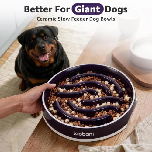 4.5 Cups Ceramic Slow Feeder Dog Bowls Giant Dogs with Grip Handles (purple / XL (4.5 cups))