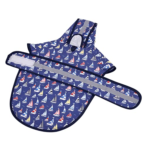 Dog Raincoat with Hood & Leash Hole S (Medium / Nautical Boats)