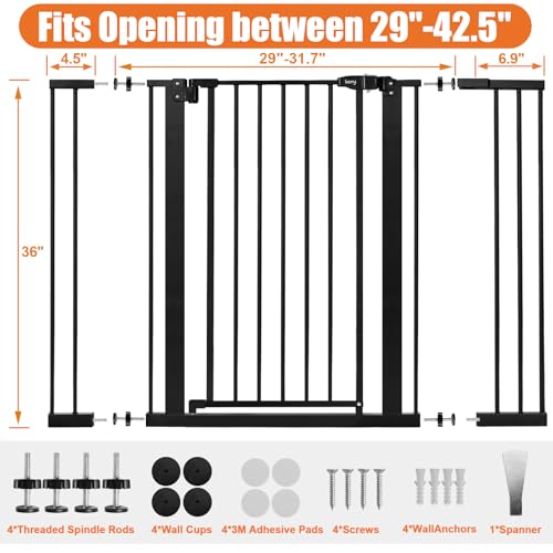 36" Extra Tall Baby Gate for Stairs (Black / 29-42.5"Wide, 36"Tall)