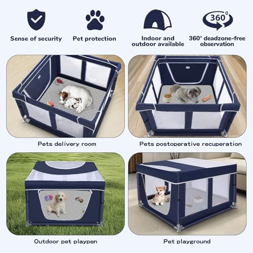 42 × 42 inch Dog Playpen with Pee Pad (Royal Blue)