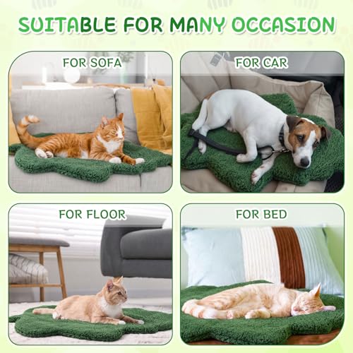 3 Pack Self Warming Pet Bed Leaf Shape Self Heating Cat Dog Mat Washable Thermal Sleeping Pad for Indoor Outdoor Hedgehog (Dark Green / Large-19"x29")