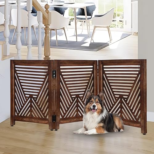 Lightnpro 3 Panel Wooden Dog Gate (Natural Burnt Lines / 24x54 - Clover)