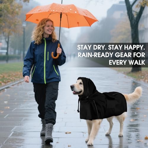 Dog Raincoat Waterproof Dog Rain Jacket with Hood Black XL (Black / X-Large)