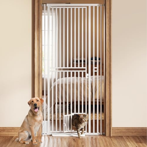 78.7 inch Extra Tall Pet Gates with Cat Door 27.5" ~ 37.4"