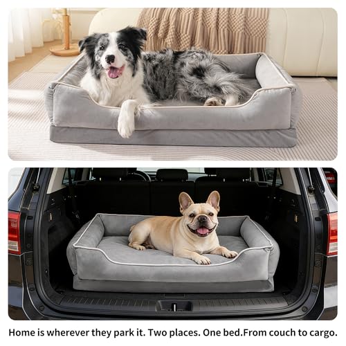 FAIRYPET Orthopedic Dog Bed for Medium to Large Dogs & Cats (grey)