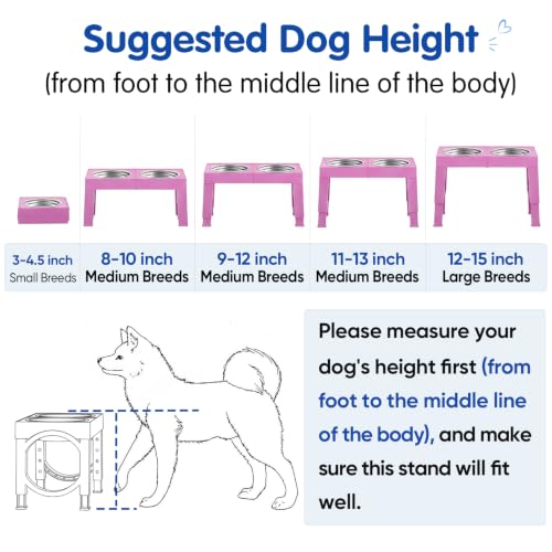 Elevated Dog Bowls Large Breed Raised Dogs Bowl Stand Large (C-Pink)