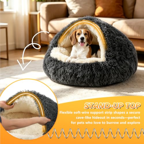 Hooded Donut Bed (Dark grey / Small 19.6'')