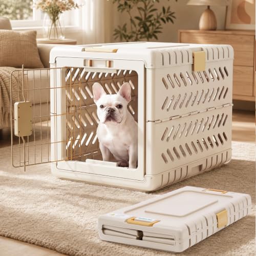 Collapsible Dog Crate for Small (Beige / 28.0"L x 18.3"W x 20.9"H)