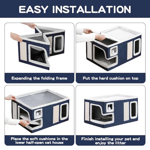 Large Cat Houses for Indoor Cats (Blue / X-Large)