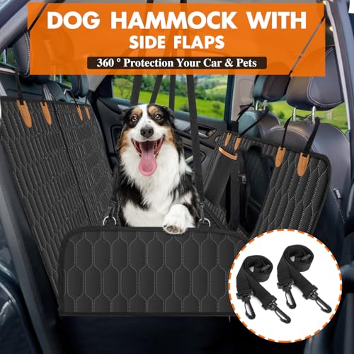Waterproof Dog Car Seat Cover for Back Seat (Black,Orange / Small,Sanitary Pad Mesh)
