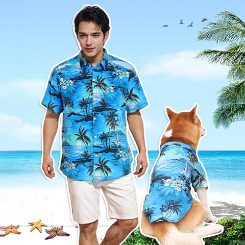 Dog Shirts Hawaii Dog Clothes for Small Medium Large Dogs Owner and Pet Shirts are Sold Separately (M-(44.09"Bust)-for Human / Blue Only for Human)