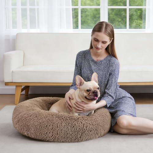 Orthopedic Dog Bed Comfortable Donut Cuddler Round Pet Beds Ultra Soft Washable Dog and Cat Cushion Bed (M(30’’x 30’’) / Brown)