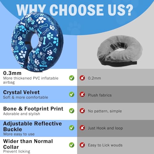 Dog Cone Alternative After Surgery Donut Collar (Blue Footprints / M(Neck 13"-16"))