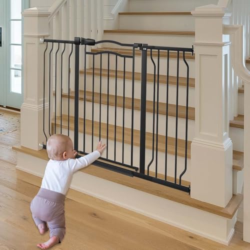 29.5" 43.7" Extra Wide Baby Gate for Stairs Auto Close Dog Gate (Black / 29.5"-43.3")