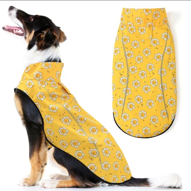 Dog Raincoat Adjustable Waterproof Reflective Rain Jacket for Small Medium Large Dogs (XXS Chest 16"-19" / Yellow Sun)