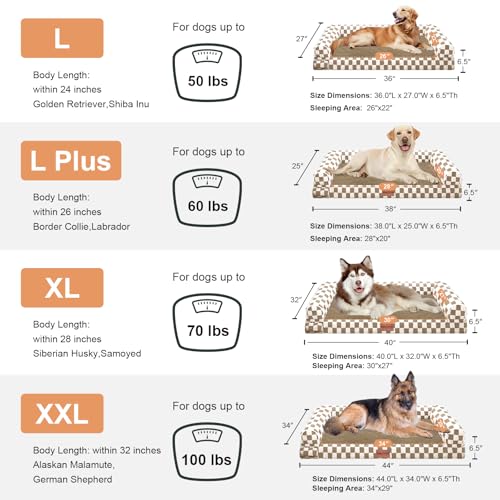 Orthopedic Dog Bed for X (Brown Grid / 40.0"L x 32.0"W x 6.5"Th)