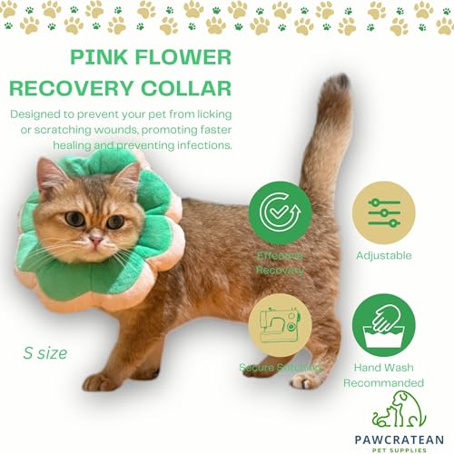 Adjustable Comfy Flower Style Elizabeth Collar for Cats Puppies Soft Recovery Cone Pet Protective Neck Collar (Green / Samll)