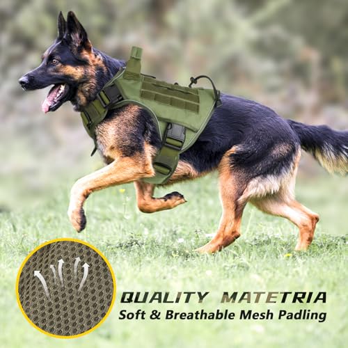 Green Tactical Dog Harness for Extra Large Dogs (Green / XX-Large: 110-160 lbs (Chest:36-43",Neck:26-37"))
