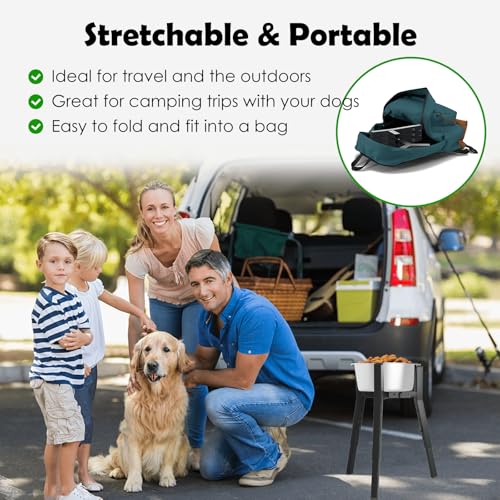 Raised Dog Bowl Stand (Black-FUX / Height: 16.9", Width: 8.3-12.6")