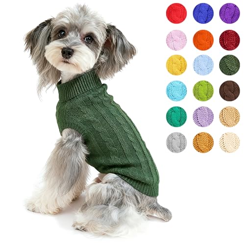Dog Sweater Soft Warm Turtleneck Knitted Clothes for Small Medium Large Pet (Wood Green / XX-Small)