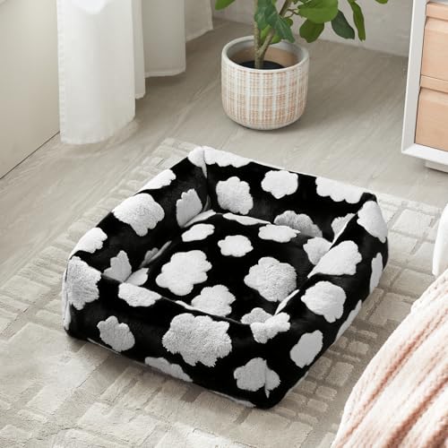 Small Dog Bed for Small Dogs (Cozy Clouds Black / S PLUS (25"x21"x7"))