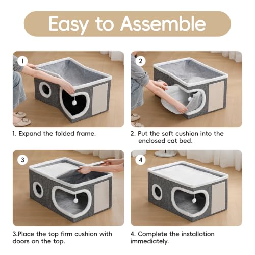 Extra Wide Cat Houses for Indoor Cats (Grey / 23.6"D x 16"W x 13"H)