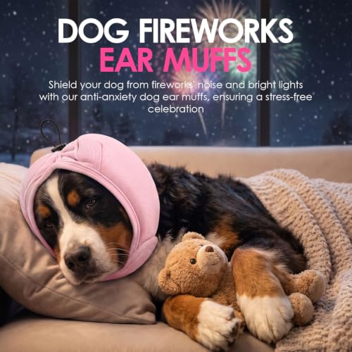 Dog Ear Muffs Noise Protection Thick Padded Dog Calming Hoodie (Pink / Medium)