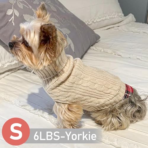 Dog Sweater for Small Dogs Turtleneck Thick Knit Pullover (Small (4-7lbs) / 3# Beige)