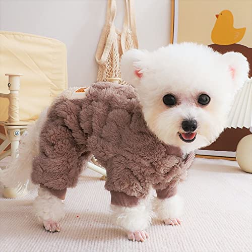 Plush Dog Pajamas for Cold Weather 4 Legged Clothes for Dog Cat Stretchy Puppy Kitten Onesie with Buttons Warm Soft Pet Jumpsuit Winter Coat Coffee Medium (Medium / Coffee)