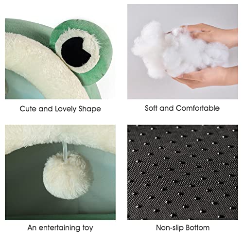 Cute Cat Bed Indoor Lovely Velvet Igloo for Cat (Small / Green Frog)