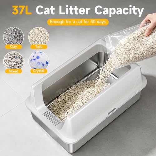 XL Open Top Stainless Steel Litter Box with High Sides (Gray-1Pack)